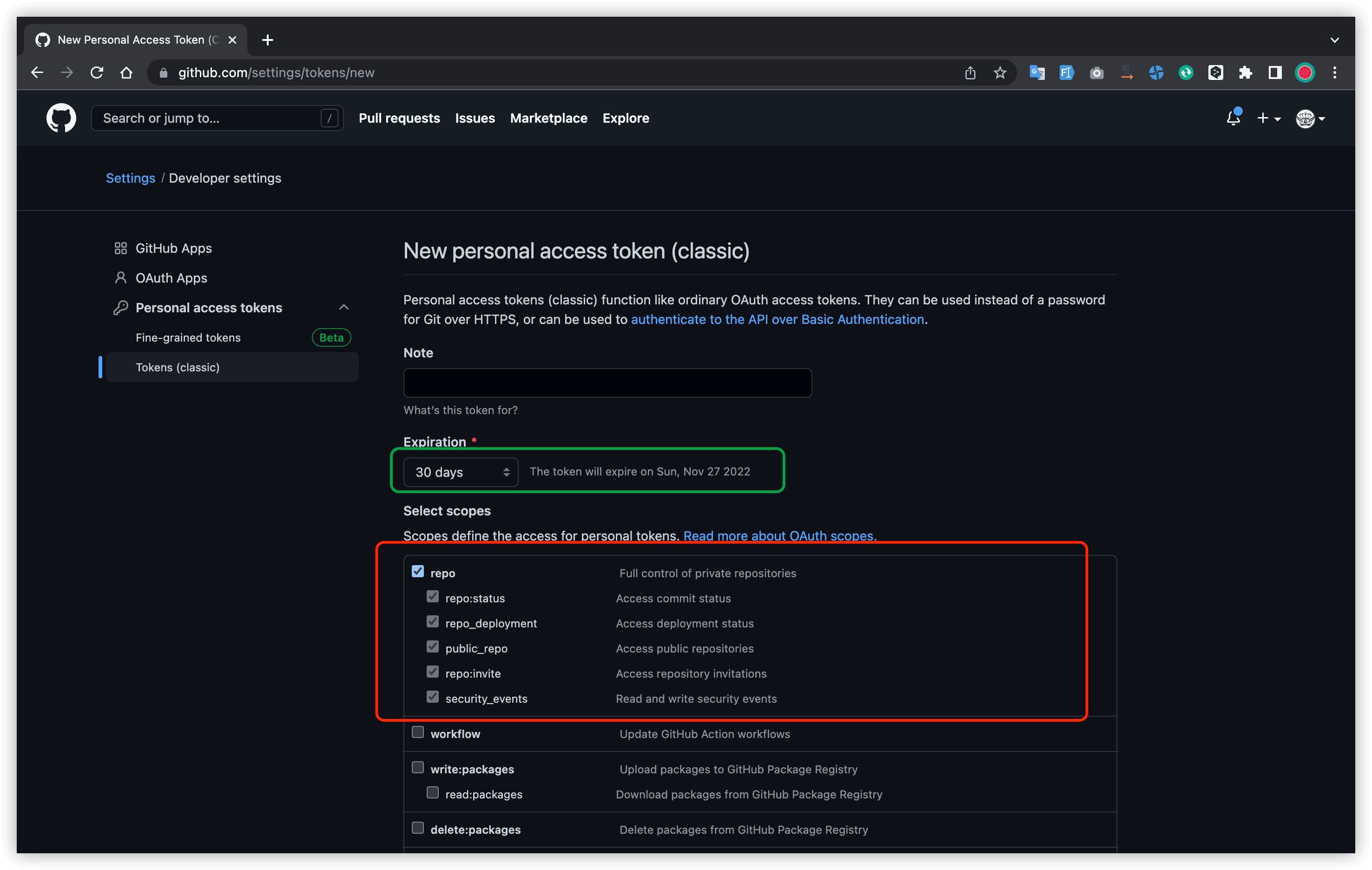 Github token githubToken