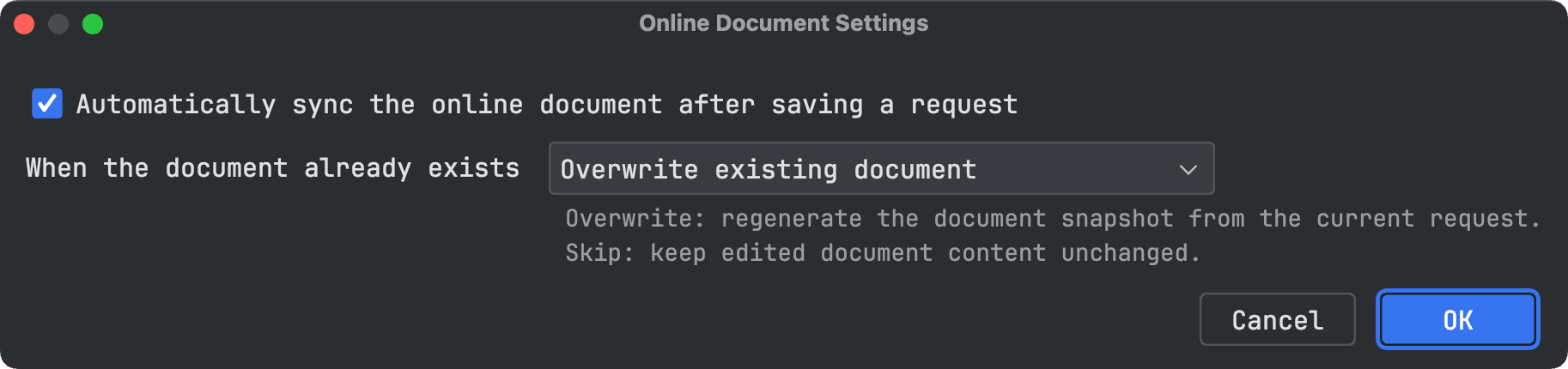 Online Document settings